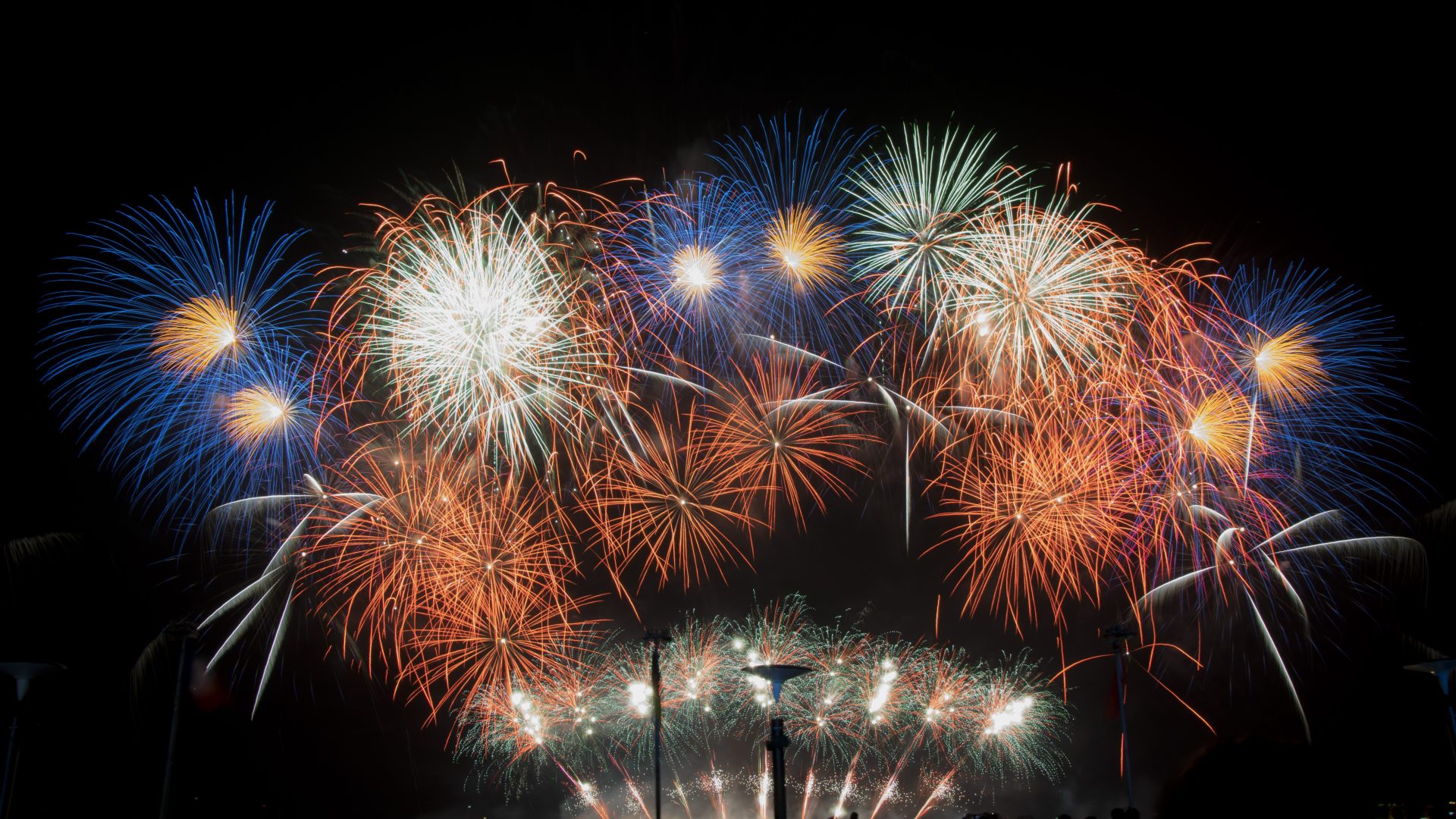 A grand multi-shell fireworks bouquet — Riverside Music Festival Headliner Finale