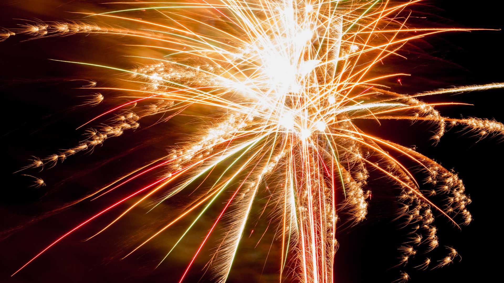 Warm golden fireworks burst — Ashcombe Family 50th Anniversary